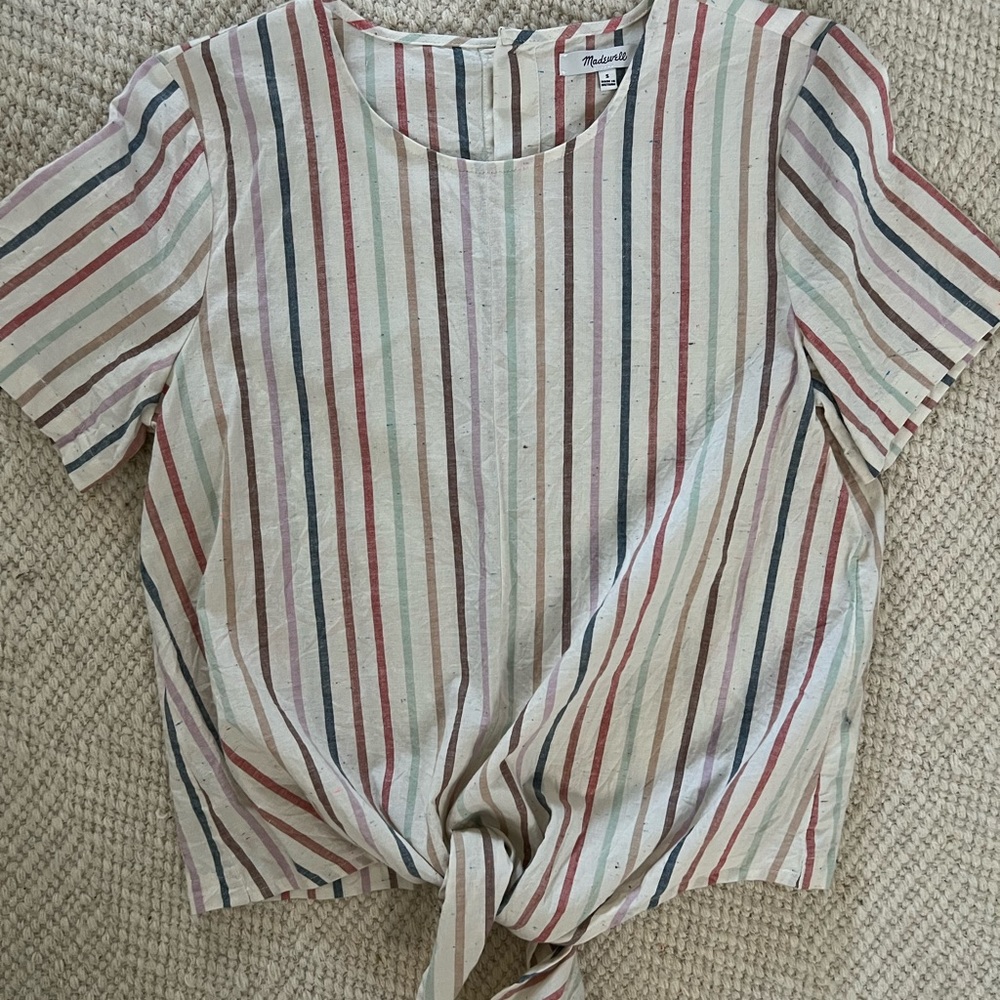 Madewell Striped Linen-Like Top with Tie